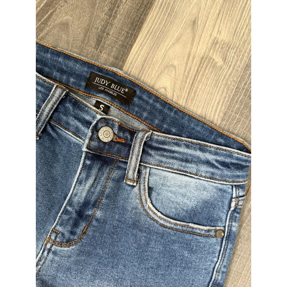 Judy Blue Mid Rise Distressed Cutoff Jorts Women Dark Wash Small 27x6 #JB15280 - Picture 4 of 9